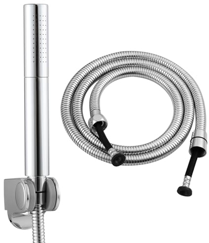 Tecmolog 2 Strahlarten Handbrause Set Messing Stabhandbrause Wassersparend mit Schlauch 1.5m und Halterung, Chrom, BS159F