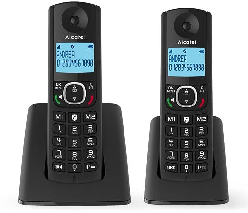 ALCATEL F530 Duo - Telefono fisso cordless DECT - Grande display retroilluminato - Vivavoce - Funzione blocco chiamate - 2 tasti di memoria diretta - 2 portatili - Nero