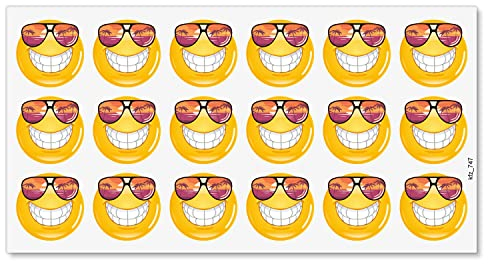 18er-Set Smile Aufkleber mit Sonnenbrille 3 cm UV-Schutzlaminiert Witterungsbeständig Fahrrad Motorrad Smartphone Laptop Selbstklebend Sommer Frühling - Kfz747