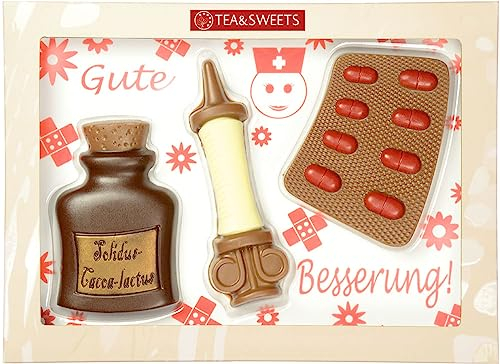 Gute Besserung I Genesungswünsche I Geschenk-Set bestehend aus einem Medizinfläschchen, einer Spritze und Tabletten