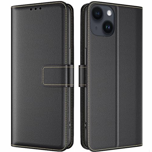 TQIAHF Cover per iPhone 15 Custodia a Libro in Pelle con Porta Carte Magnetica Libretto Portafoglio Flip Case Antiurto Telefono Protezione Completa,Nero