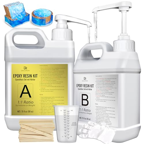 Epoxy Resin Kit - 4.4L / 175oz Crystal Clear Self-Leveling Epoxy Resin with Pump for DIY Resin Art, Table Top, Jewelry Making - 1:1 Ratio Bubbles Free High-Gloss Casting Resin for Coating, Mould, Wood