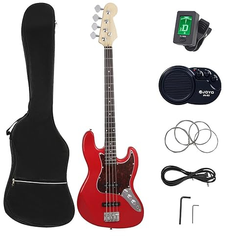 E-Bass 4 Saiten E-Bass 4 Saiten E-Bass 4 Saiten E-Bass Set Profi Rock Instrument für Anfänger E-Bass Instrument Spielinstrument E-Bass Komplett-Set (rot)
