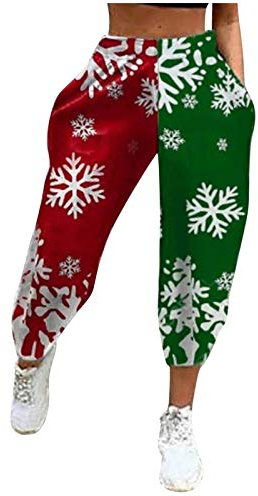 Xmas Plaid Patchwork Jogger für Frauen UK Übergröße Schneeflocke gedruckt Baggy Sweatpants Damen Mode Lose Jogginghose für Frauen Elastische Taille Hose mit Pocekts Weites Bein Yogahose, grün, XL