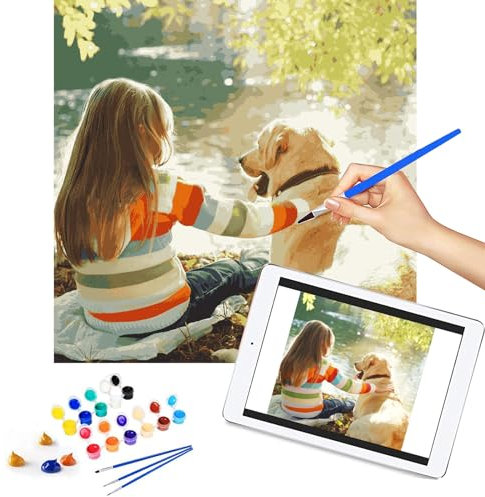 Personalised Paint by Numbers Photo Custom,Painting by Numbers Adults DIY Kits Canvas Oil Paint for Kids, Students Beginner with Brushes and Acrylic Pigment 16 * 20 inches (24Colors,Wooden Framed)
