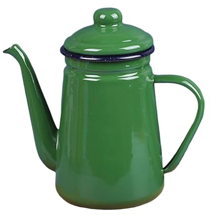LOVIVER Tetera para estufa de café esmaltada, gruesa, Vintage, duradera, tetera de agua, tetera de café de 1,1 L para agua hirviendo de té al aire libre en, Verde