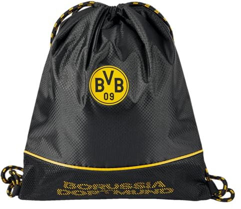 Borussia Dortmund BVB Turnbeutel - Sportlicher Gym-Bag mit BVB-Emblem, 100% Polyester, Kordelzug, ideal für Training, Sport und Freizeit, Schwarz