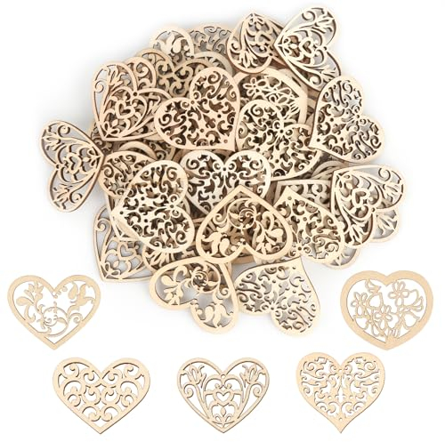 GHVACZS 100 Stück Holzherz, 5 Stile Holz Herz, Holzherzen, Geeignet für Tisch, Geschenke, Hochzeit, Karten, Fotorahmen Dekoration
