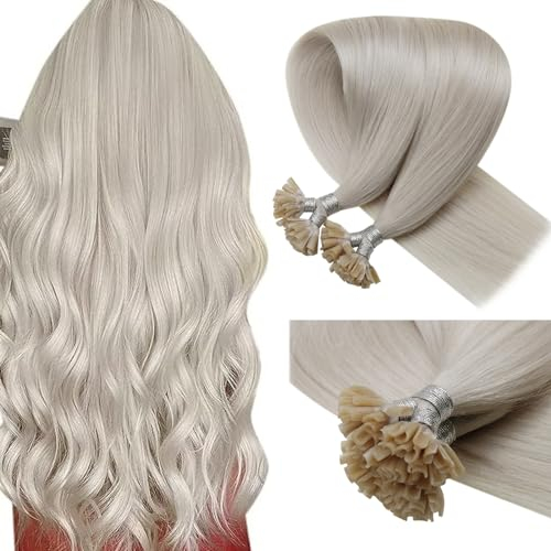 LaaVoo Extensions Echthaar Bondings 60cm Blond U Tip Extensions Echthaar 1g Platinblond Echthaar Extensions Keratin Bondings Haarverlängerung Echthaar Glatt #60 50s