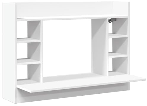 vidaXL Wand Schreibtisch, Wandtisch mit Stauraum, Wandschreibtisch für Büro, Computertisch Bürotisch Wandregal, Modern, Weiß Holzwerkstoff