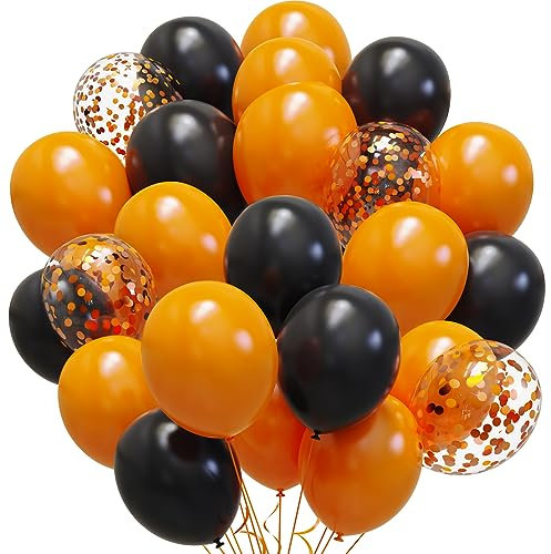 Luftballons Orange Schwarz Halloween Ballons SKYIOL 65 Stück 12 zoll Matte Schwarze Latex Ballons Orange Konfetti Luftballons für Halloween Deko Herbstfeste Karneval Geburtstag Party