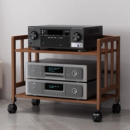 GUAWJRZDP Hi Fi Rack Mit 2/3 Ebenen, Audio Rack Hi Fi Regal Aus Bambus, Plattenspieler Regal Mit Verstellbaren Regalen, Multifunktionaler Hi Fi Regal for Zuhause/Büro/Theater(Walnut color,2-tier A l:5