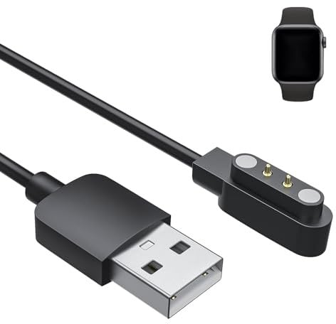 Smart Watch Charger, Smart Watch 2 pin 4mm Charging Cable Magnetic Compatible with YAMAY SW022, Ticwatch GTX, Haylou RT LS05S, AGPTEK LW11, USB Charger Secure Connection, Quick Charge, Black (1pcs)