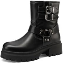 QUEEN HELENA Stivaletti Biker Casual Stivali Bassi con Doppia Fibbia Donna X31-62 (Nero, Sistema Taglie Calzature EU, Adulto, Donna, Numero, Media, 39)