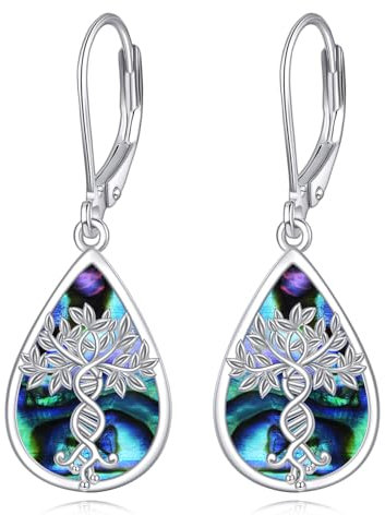 DAYLINLOVE Baum des Lebens Ohrringe 925 Sterling Silber Abalone Shell Baum des Lebens Dna Ohrringe Dangle Baum des Lebens Schmuck Geschenke für Frauen