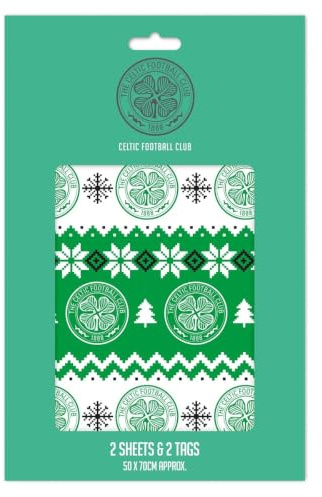CHRISTMAS WRAPPING PAPER CELTIC FC CHRISTMAS WRAP FOR GIFTS FOOTBALL 2 SHEETS 2 TAGS WRAP