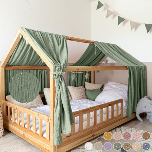 lilimaus Hausbett Himmel mit Gold Applikation [in 12 Farben] Betthimmel Hausbett aus 100% Baumwolle Musselin - Stoffhimmel für Hausbett Deko Mädchen & Jungen - Himmel für Hausbett Kinderbett Vorhang
