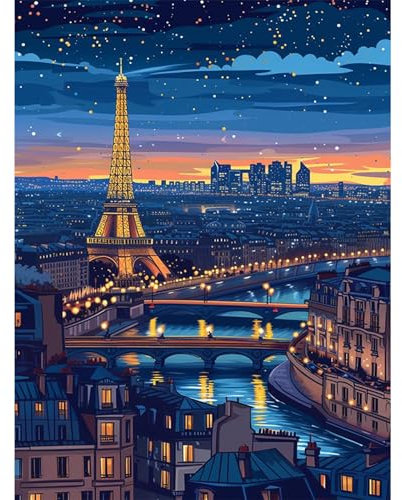 HEIBAGO Paysage Peinture par Numero Adulte, Ciel Étoilé Kits de Peinture, Tour Kit de Peinture à l'huile pour Débutants, Peintures Acryliques pour la Décoration de la Maison,30X40cm