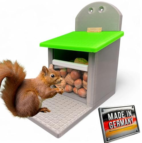 Eichhörnchen-Futterhaus – absolut witterungsbeständig, tierfreundlich, sehr langlebig und robust (Grau mit grünem Dach)
