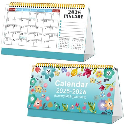 NASHRIO Tischkalender 2025 2026-18 Monatskalender Quer von Januar 2025 bis Juni 2026, Tischkalender 2025 2026 Quer 1 Woche 2 Seiten, Kalender 2025 2026 Tischkalender mit Aufgabenliste, 25 x 14 cm