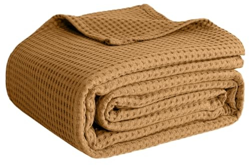 100% Cotton Blankets for Bed - Waffle Weave Blankets for Summer, Lightweight and Breathable Soft Woven Blanket for Spring (Orange, Queen (90 x 90))