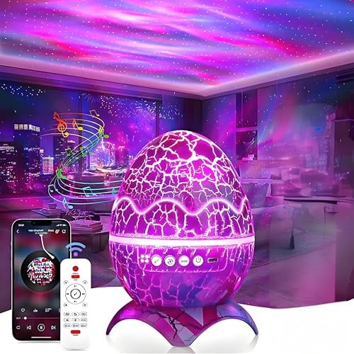 Lancoon Dinosaur Egg Shaped Star Projector Kids Room Decor with Music Playback and Water Ripple Effect USB Powered Galaxy Light Sleep Mode White Noise and Remote Control