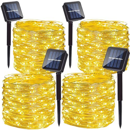 Zewool Solar Lichterkette Aussen, 4 x 20m 200 LED Solarlichterkette Wasserdicht Außen & Innen, Deko für Garten Terrasse Baum Hof Party (Warmweiß)