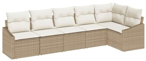 vidaXL Ensemble de canapé de Jardin 6 pcs Beige et Blanc polyrotin, Salon de Jardin et terrasse, Ensemble Moderne, canapés tissés, mobilier étanche, Confort et Style garantis