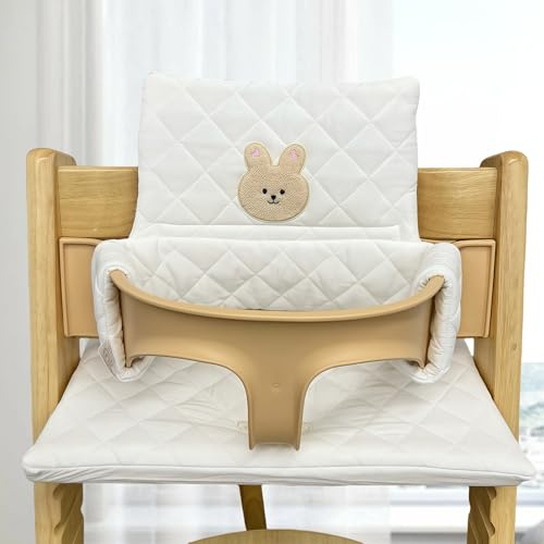 LEKEFET Kids Sitzkissen für Stokke Tripp Trapp, 2-teilig Wasserdicht Hochstuhl Sitzkissen, Abnehmbar Weiches Sitzkissen für Säuglinge, Einfachen Reinigung, Einfache Befestigung - Weiß, Kaninchen