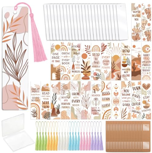 peacoblue Acryl Lesezeichen Bastelset, Boho Zitate Bookmarks Set | 121-teiliges DIY Set mit UV DTF Folien,Wasserfeste Lesezeichen Herstellung für Lesen,Schule,Klassenaktivitäten