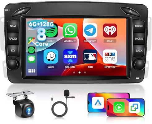 Hodozzy 6G+128G 8-Core-Autoradio für Mercedes Benz W168 W203 CLK W209 SLK/W170 W463 Viano Vito W639 Vaneo Radio mit Bluetooth Navi, 2 Din 7 Zoll Touchscreen mit Carplay Android Auto, WiFi DSP FM RDS