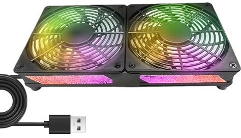 WIYETY Ventilateur USB avec lumières colorées : ventilateur de refroidissement sans balais 220 V, double ventilateur de 120 mm, grand volume d'air, ventilateur d'extraction silencieux pour ordinateur