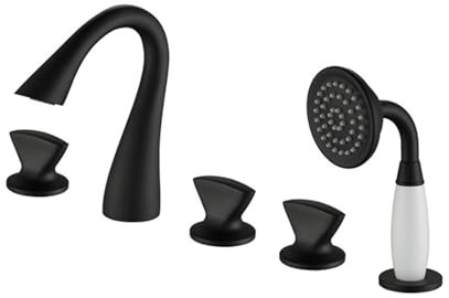 YCVAWEOD 5 Lochbad Tippset Set Schwanenhals Badmixer Zapfe schwarz mit Pise -Duschkopf und Schlauchbad Heiße kalte Wasserhahnmixer Dusche LWX