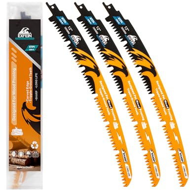 EXFEIN Japanese Teeth Reciprocating Saw Blades 300mm, Arc Edge Wood Pruning Saw Blades 6TPI for Tree Trimming, Wood Cutting, 3 Pieces
