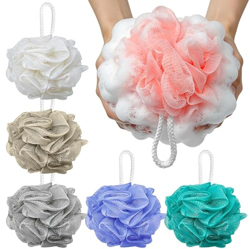 Yonality 6 Pièces Éponge de Bain, 40g Moussante Fleur de Douche Lavable, Eponge Corps Exfoliante, Douche Lavable Maille Massage Eponge, pour Exfolier La Peau Nettoyer La Peau Apaisante
