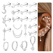CASSIECA 21Pcs Helix Piercings Chirurgenstahl Piercing Ohr Gold Silber Creolen Ohrstecker Set Knorpel Ohrringe Tragus Conch Helix Piercing Ohr Sch