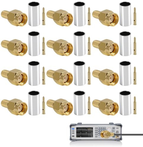 leruiyezs 12pcs SMA Stecker Crimp sma stecker rg58 Vergoldeter RF-Stecker Für RG58 RG303 RG141 RG142 RG400 LMR195 Koaxialkabel 50 Ohm Crimp Anschluss Für Antennen Router LTE WLAN Anwendungen