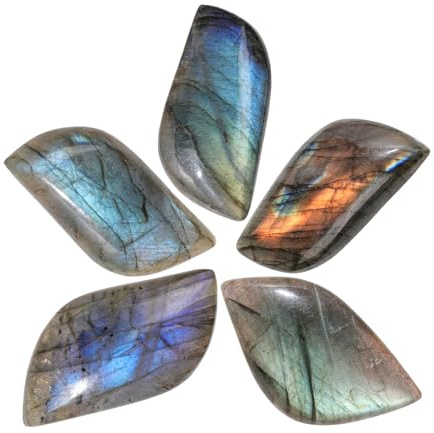 KYEYGWO 5 Stück Natürlichen Labradorit Cabochons Flache Rückseite Edelstein Unregelmäßig Kristall Stein Ohne Loch Edelsteinperlen für DIY Schmuckherstellung, 41-55mm