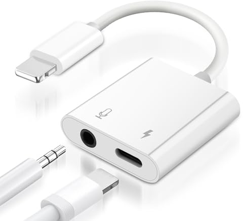 APKLVSR 2 en 1 Light-ning Jack 3,5 adaptador con puerto de carga, adaptador de auriculares HiFi, adaptador iPhone AUX para iPhone 14/13/12/11/X/XS/XR/8/7, iPad, iPod Touch