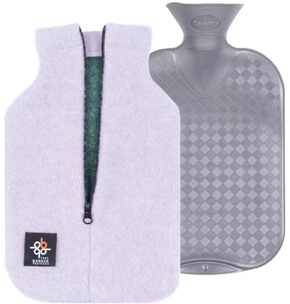 2.0L Fashy Hot Water Bottle with Barker Textiles 100% Wool Cover (Levander-Green) Hot Water Bag with Zipper Cover