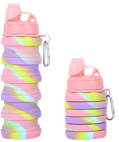 YFHUVB Collapsible Water Bottle 500ml, Silicone Water Bottle for Active Travelers, Foldable Bottle for School Hydration and Outdoor Adventures, Compact Design with Camouflage Pink Color
