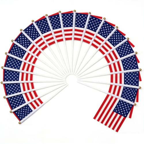 HAPZUR 20 Pièces Mini Drapeaux USA avec Poteau Solide Blanc (30 cm) pour Décoration Jardin, Bar, Jour de l'Indépendance, Procession, Élection, Coupe du Monde 2026