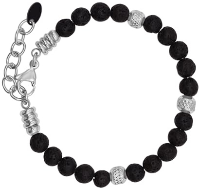 Heideman Armband Herren Silvan mit Lavastein Perlen Edelstahl silber 16+5cm | Naturnahes Accessoire für Freund oder Papa, ideal zum Verschenken, leicht, hautfreundlich und gut kombinierbar.