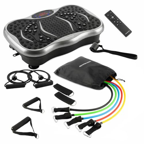 InnovaGoods Vibrationsplatte mit Lautsprecher, Widerstandsbändern und Fernbedienung und Widerstandsbänder-Set mit Zubehör und Übungsanleitung