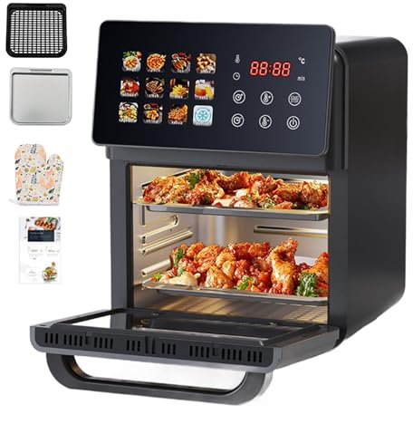 Forno Friggitrice Ad Aria 12 In 1, Forni a Convezione Intelligenti da 10 Litri 1350 W con Grill Combinato per Uso Cucina, Friggitrice con Finestra In Vetro, Cestello Antiaderente, Rivestimenti per