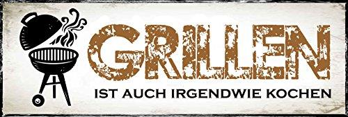 Creativ Deluxe Metallschild Grillen - ist auch irgendwie Kochen/Metallschild/Blechschild/Dekoschild/Wandschild/wetterfest/Innenbereich/Außenbereich/Motivation/Vintage
