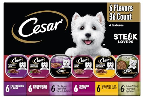 Cesar Wet Dog Food, Steak Lovers Variety Pack, 3.5 oz, 36 Count