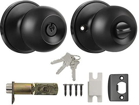 Probrico Black Door Knob with Key, Black Locking Door Knobs, Front Door Lockset with Key, External Lock Set, 1 Pack