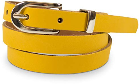 fashionchimp Basic Damengürtel aus 100% echtem Leder, schmaler Gürtel, Breite ca. 1,5cm, Made In Germany (Senfgelb, 120/BW105)