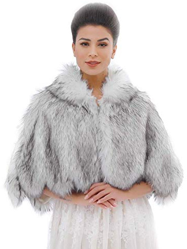 Ushiny Schal und Stola aus Kunstfell, für Hochzeiten und als Winterschal für Damen und Mädchen, weiß/schwarz, One size